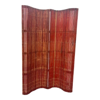 1940s American Industrial Red Lacquer Wood & Leather Room Divider Screen For Sale