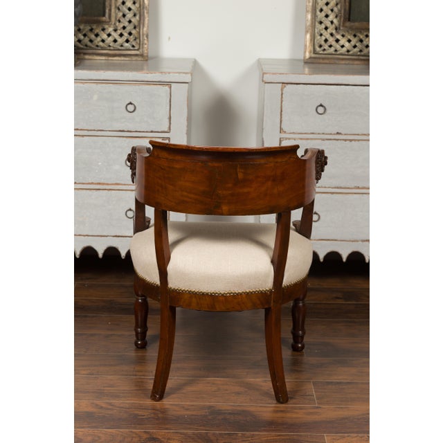 French 1830s Restauration Period Mahogany Armchair with Carved Rams' Heads For Sale - Image 9 of 12