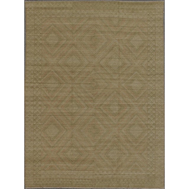 Large Modern Rug With Transitional Diamond Design in Green, Salmon, Ivory and Brown For Sale - Image 11 of 11