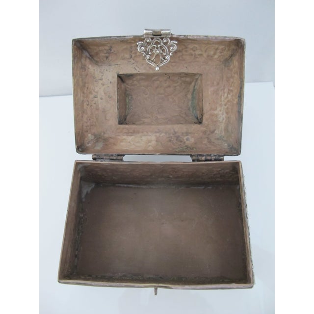 Antique Indian Silver Embossed Flower Scroll Hinged Lid Casket Chest Box For Sale - Image 9 of 11