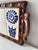 Vintage serving tray features hand carved wooden tray that is inlaid with six cobalt + white 'primitive' symbols. Orion...