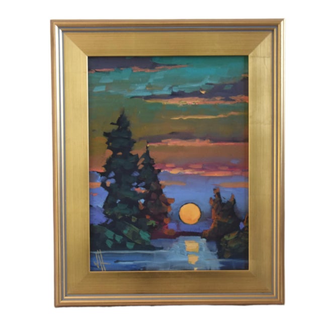 2020s William Hawkins Moonlight Landscape Seascape Painting Including the Antiqued Gold Wood Frame For Sale - Image 5 of 5