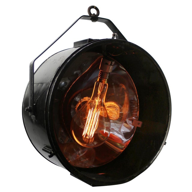 Metal Industrial Black Metal and Mirrored Glass Spotlight Pendant Lamp For Sale - Image 7 of 7