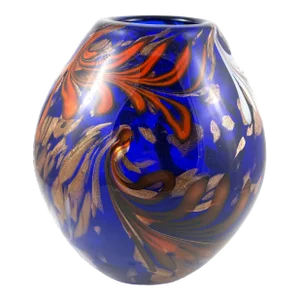 Davide Dona Murano Sculptural Blue and Gold Colored Vase