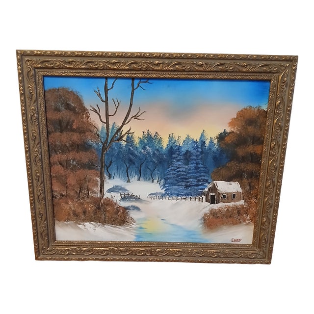 Framed Landscape Oil Painting on Canvas For Sale