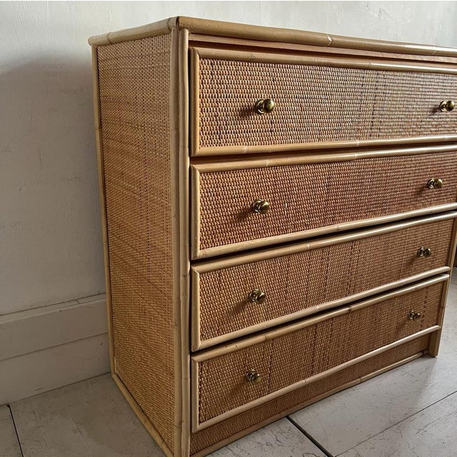 Italian Cane and Bamboo Chest of Drawers, 1970s, in Flawless conditions. Designed 1970 to 1979
