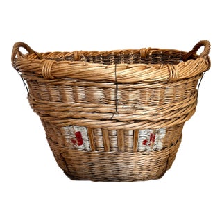 Large Antique French Wicker Champagne Harvest Basket For Sale