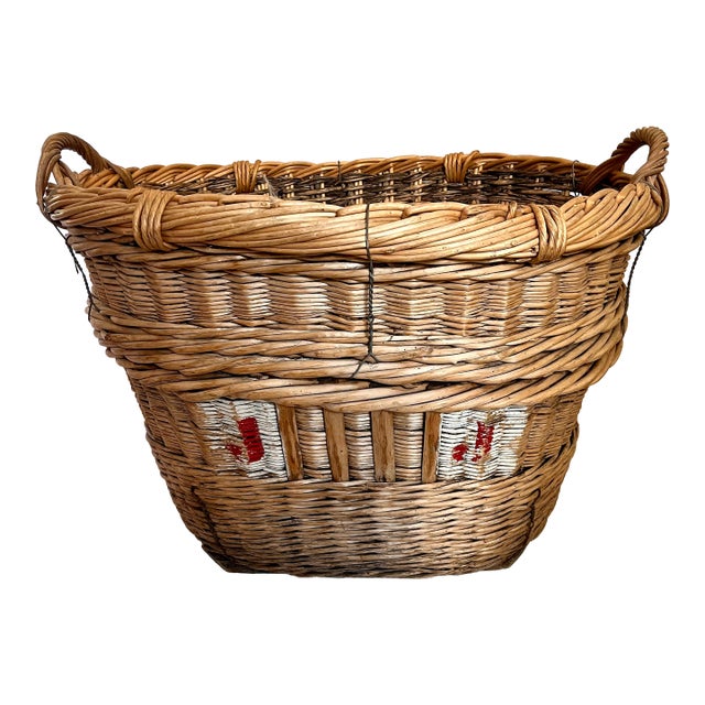 Large Antique French Wicker Champagne Harvest Basket For Sale