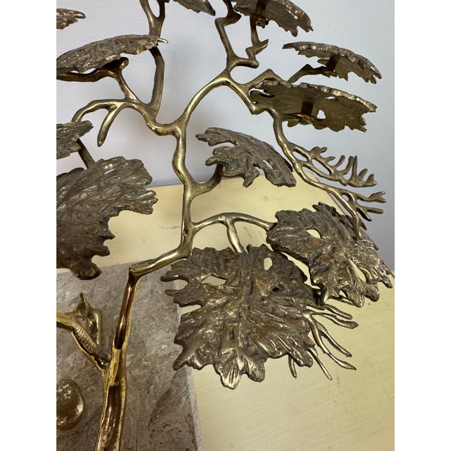 Vintage Signed Bijan Brass Bonsai Tree Sculpture, Deer Family, Marble Base For Sale - Image 9 of 11