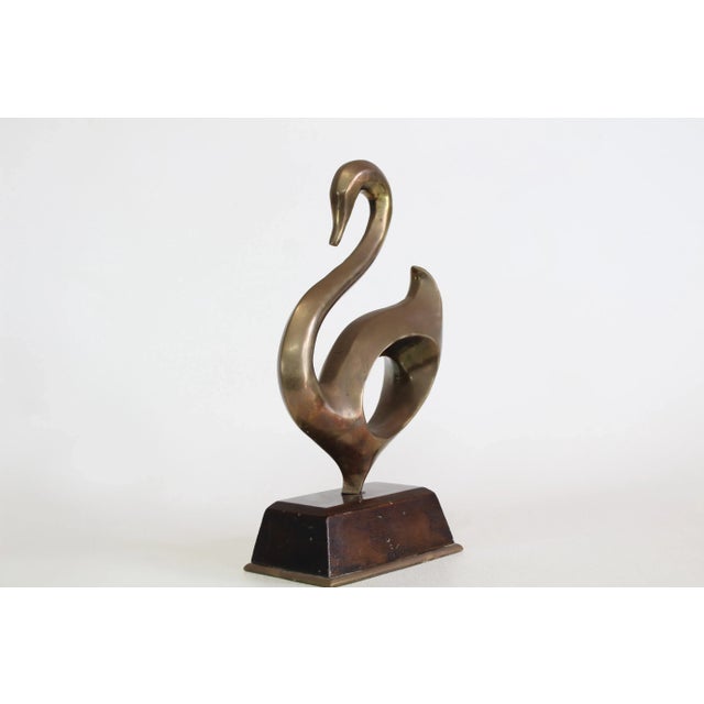 Abstract Vintage Abstract Brass Swan Sculpture For Sale - Image 3 of 4