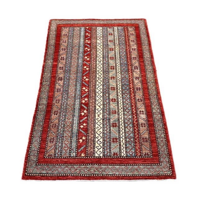 2'11" X 4'10" Small Hand Knotted Geometric Persian Afshari Design Rug (3' X 5') For Sale In Los Angeles - Image 6 of 11