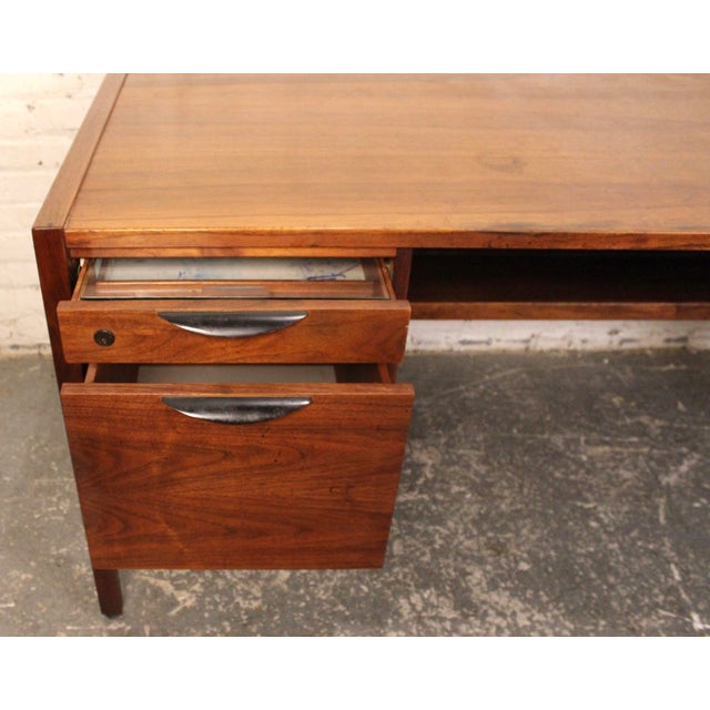 Brown Vintage Mid-Century Walnut Executive Desk by Jens Risom For Sale - Image 8 of 12