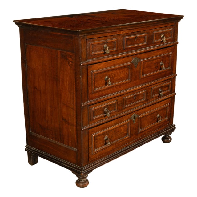 Antique English Country 17th Century Jacobean Charles II Oak Chest Drawers 1680 For Sale