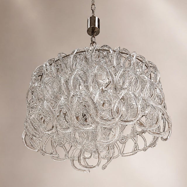 Angelo Mangiarotti Giogali Clear Murano Glass Chandelier attributed to Angelo Mangiarotti for Vistosi, 1970 For Sale - Image 4 of 8