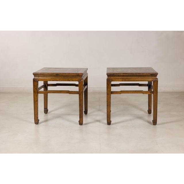 Pair of Vintage Chinese Hardwood Side Tables with Humpback Stretchers For Sale In New York - Image 6 of 12