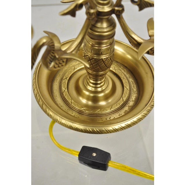 Vintage Regency Style Brass Candlestick Bouillotte Desk Table Lamp W/ Swans (A) For Sale - Image 10 of 11