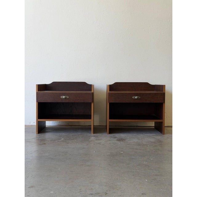 Wood Pair of Mid 20th Century Danish Oak Nightstands by Denka – Vintage Scandinavian Bedside Tables For Sale - Image 7 of 10