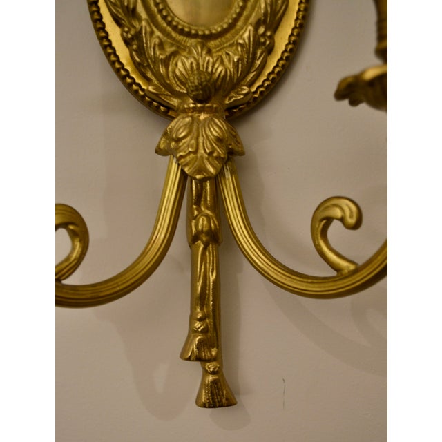 1990s French Louis XVI Style Brass Two Light Sconces - A Pair For Sale - Image 4 of 5