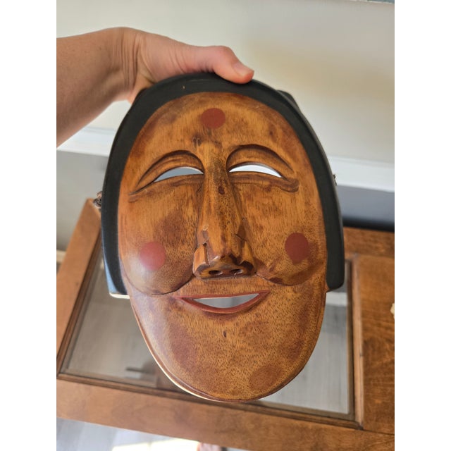 Traditional Vintage Korean Hand-Carved Wooden Hahoe Mask Bune Young Woman, Signed For Sale - Image 3 of 4