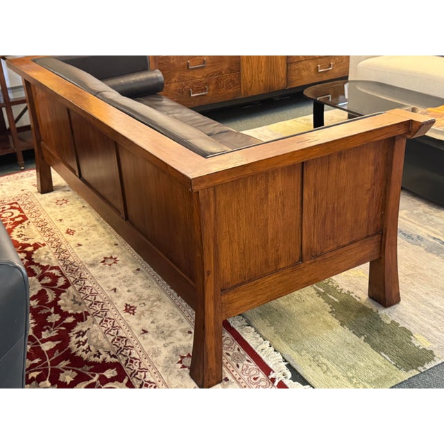 Maria Yee Cambria Leather + Wood Sofa For Sale - Image 11 of 12