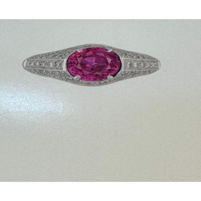 GIA Certified 2 Ct Natural Pink Sapphire & 2 Ct Pave Diamond Ring in Platinum For Sale - Image 4 of 18
