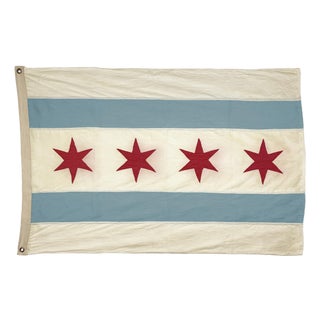 Small Sewn Linen Flag of Chicago, Vintage Style, New For Sale