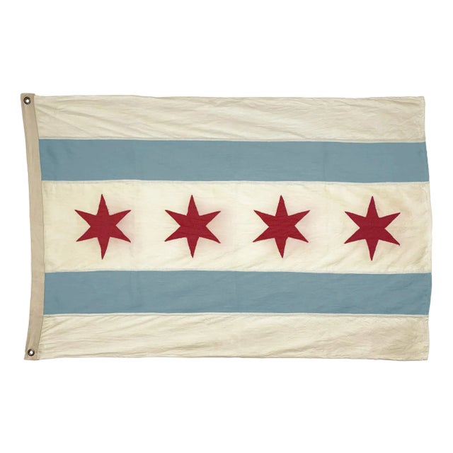 Small Sewn Linen Flag of Chicago, Vintage Style, New For Sale