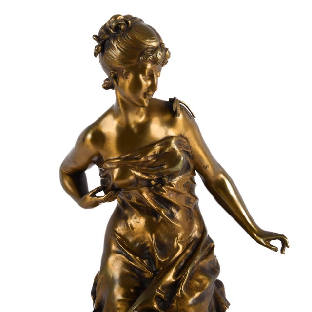 Early 20th Century Antique Bronze Classical Draped Female Figure Sculpture Signed De Broussé, Early 20th Century For Sale - Image 5 of 11