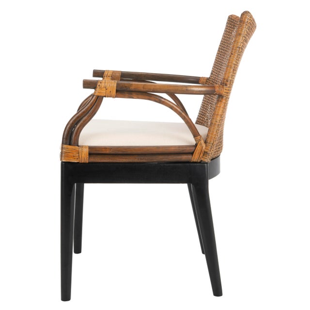 Modern Woven Back Armchair in Brown & White For Sale - Image 3 of 8