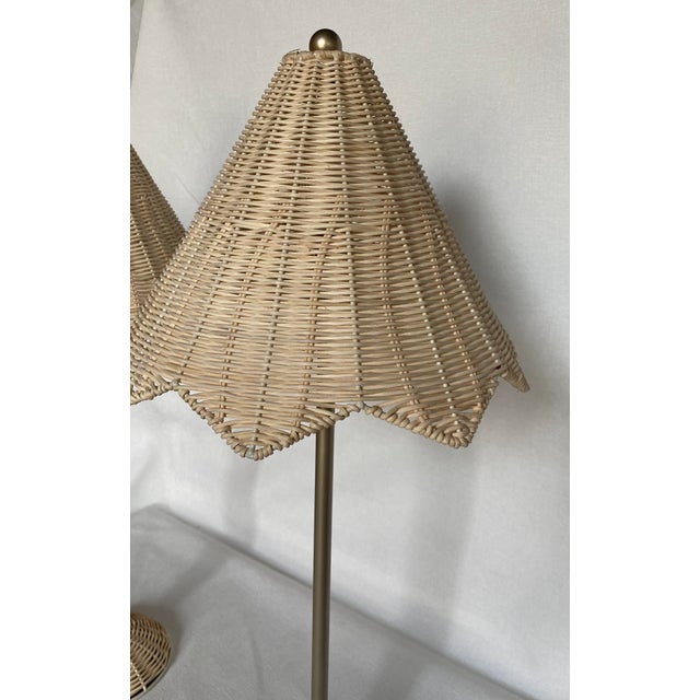 Lillian August Parasol Natural Wicker Rattan Table Lamps, Pair Chairish