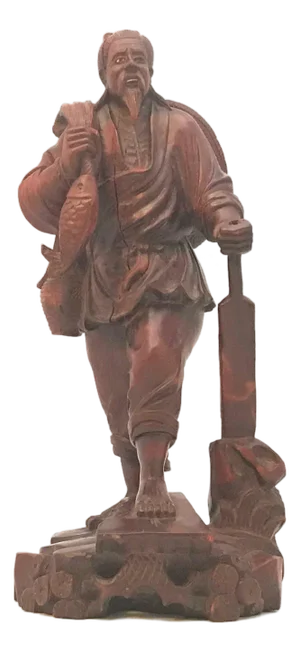 Antique Rosewood Carved Chinese Fisherman Figurine