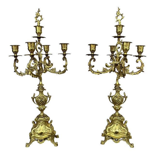 Vintage French Candleholders in Brass, Set of 2 For Sale