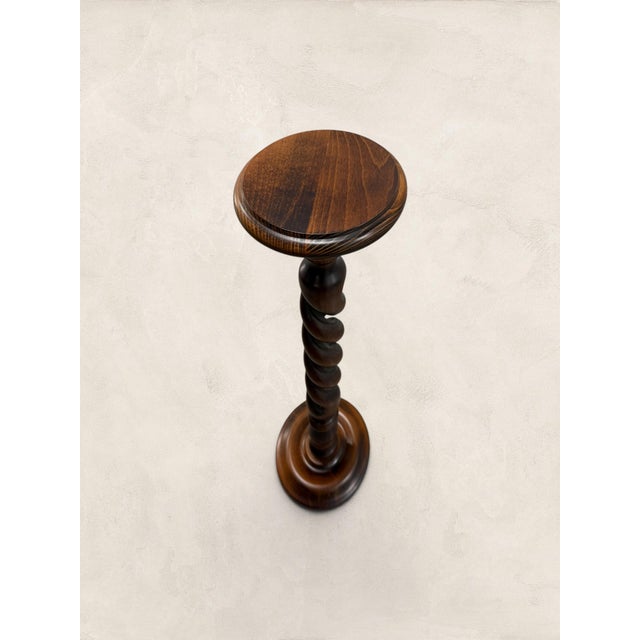Vintage English Oak Open Barley Twist Pedestal Plant Stand For Sale In Tampa - Image 6 of 8