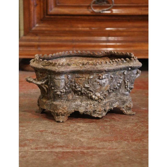 French 19th Century French Rococo Cast Iron Garden Jardinière With Weathered Patina For Sale - Image 3 of 12
