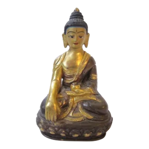 Shakyamuni Bronze and Gold Nepalese Figurine, Miniature