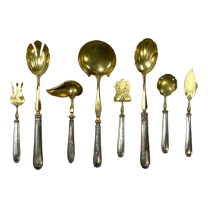 Antique French Repoussé Sterling Silver and Gold Vermeil Hors d'Oeuvres Set - 8 Pieces