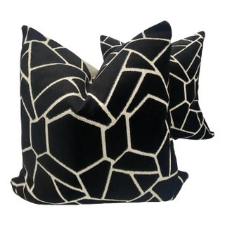 Geometric Pillows, Black and Flax, a Pair For Sale