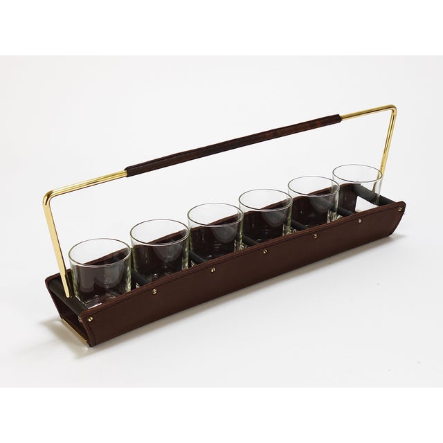 Drinking Glass Carrying Rack in Leather & Brass attributed to Carl Auböck, Austria, 1950s For Sale - Image 17 of 18