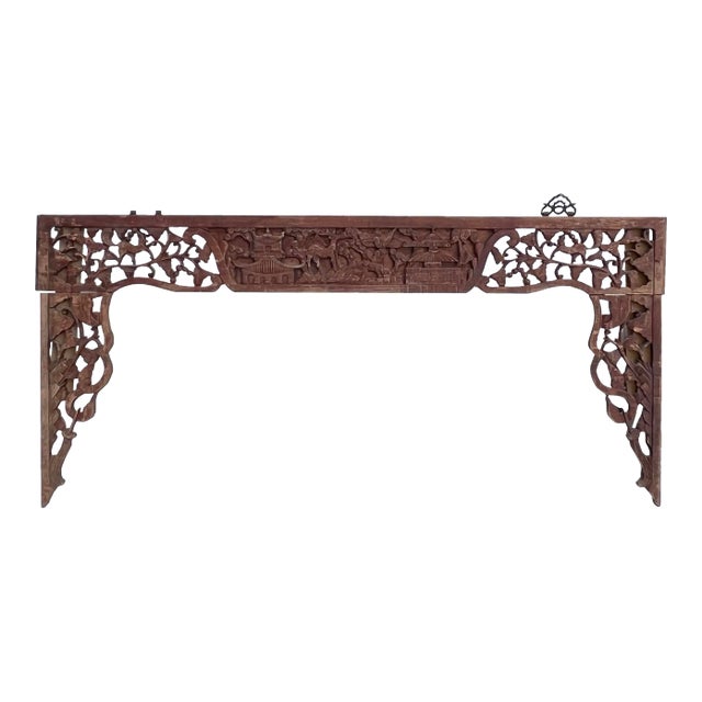 Chinese Vintage Relief Scenery Carving Arch Shape Wood Wall Art For Sale