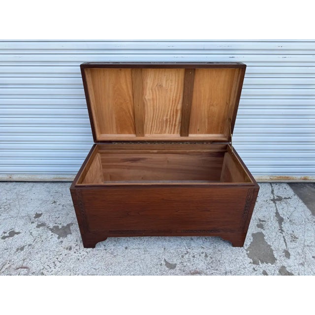 Late 19th Century Asian Themed Carved Teak Cedar Chest For Sale In Houston - Image 6 of 8