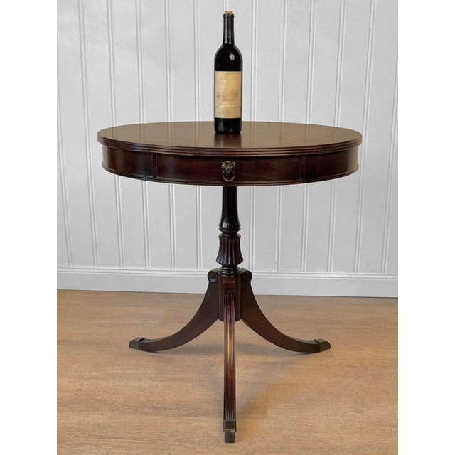- Original 1940's Traditional Round Drum Table - Mahogany Veneered with an Original Deep Satin Finish - Round Drum Top...