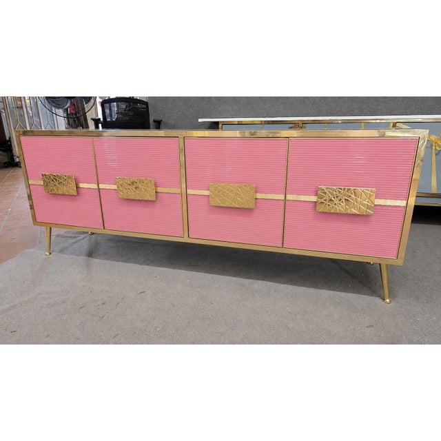 Glossy Pink Glass and Brass Sideboard from Justfurnituress SRL For Sale - Image 10 of 13