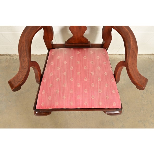 Wood Henkel Harris Queen Anne Solid Cherry Wood Armchairs, Pair For Sale - Image 7 of 15