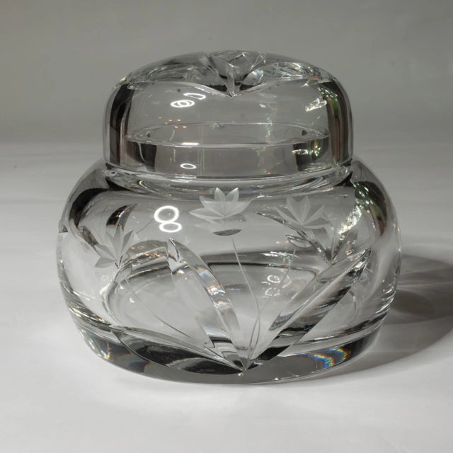 This stunning vintage Bohemian crystal candy dish, made in 1961, features a beautifully detailed quilted cut glass design....
