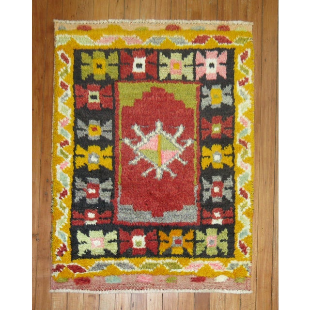 Early 21st Century Vintage Turkish Konya Small Square Rug For Sale - Image 5 of 5
