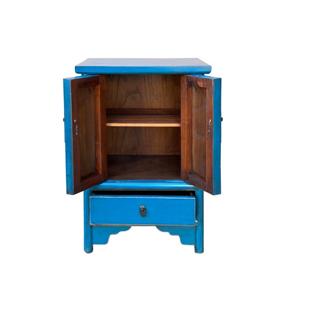 1990s 1990s Oriental Distressed Cerulean Blue Medallion Hardware End Table Nightstand For Sale - Image 5 of 10
