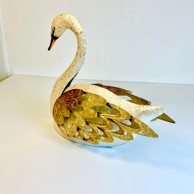 Mid-Century Coastal Hollywood Regency Italian Capiz Shell Encrusted Tole Swan Sculpture. For Sale - Image 14 of 16