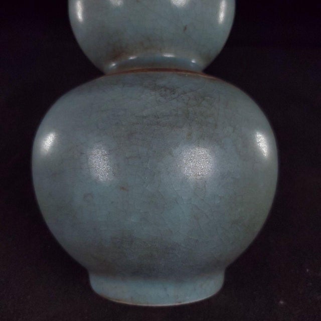 Blue Vintage Chinese Ru Ware Style Gourd Vase With Metal Bound Rim For Sale - Image 8 of 9
