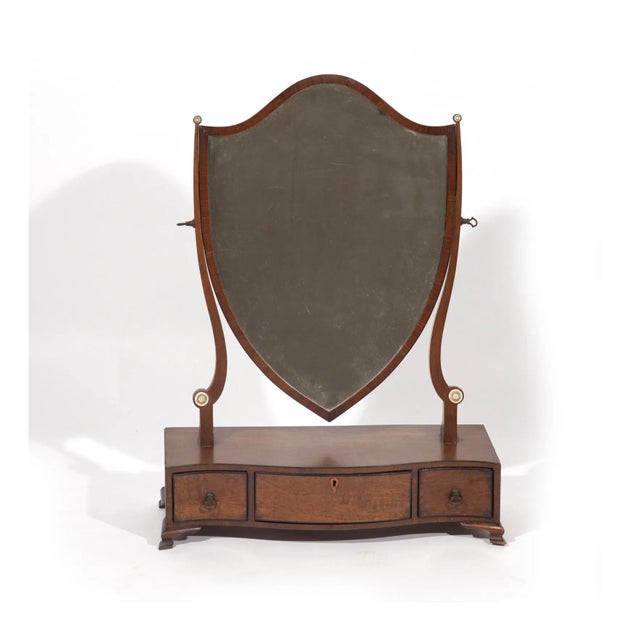 Hepplewhite Early 19th Century Hepplewhite Mahogany Shield-Back Dressing Mirror on Serpentine Box For Sale - Image 3 of 10