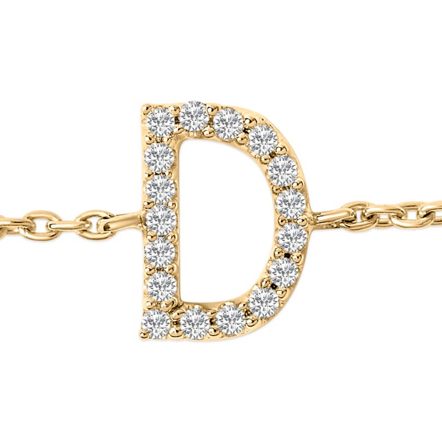Contemporary 10K Yellow Gold Diamond Accent "D" Initial Charm and Link Bracelet For Sale - Image 3 of 6
